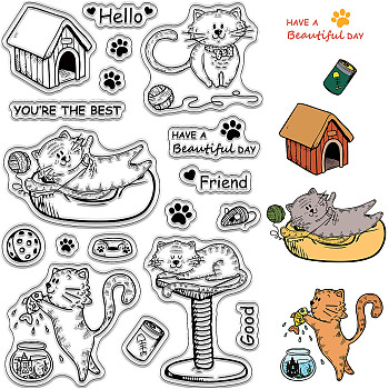Custom PVC Plastic Clear Stamps, for DIY Scrapbooking, Photo Album Decorative, Cards Making, Stamp Sheets, Film Frame, Cat Shape, 160x110x3mm