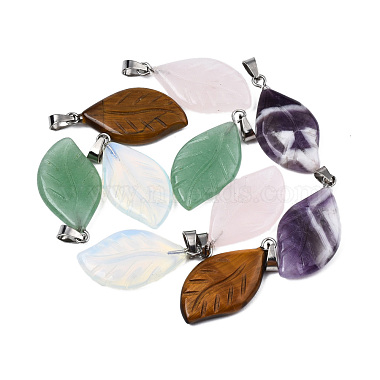 Stainless Steel Color Leaf Mixed Stone Pendants