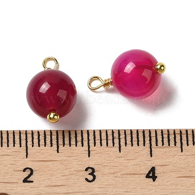 Dyed Natural Agate Round Charms with Real 18K Gold Plated Brass Loops(KK-P242-09B-G02)-3