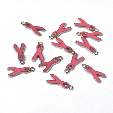 Breast Cancer Pink Awareness Ribbon Alloy Enamel Pendants(X-EA546Y-2)-4