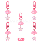 Cloud with Star Acrylic Pendant Decoraions, with Alloy Swivel Clasps, Pearl Pink, 80mm(HJEW-YW00184-01)