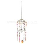 Quartz Crystal & Alloy Suncatchers, Hanging Prism Ornament for Window & Garden Decor, Golden, Teardrop, 590mm(HJEW-Z009-02B)