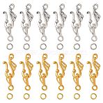 Tibetan Style Hook and Eye Clasps, with Brass Jump Rings, Platinum & Golden, 25x12mm, Hole: 3mm(FIND-FS0005-26)