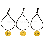 3Pcs Stainless Steel Bathroom Tag Pendants Decorations, with Faux Suede Cord, Golden, 155mm(HJEW-OC00255)