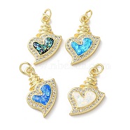 Valentine's Day Brass Micro Pave Clear Cubic Zirconia Pendants, with Synthetic Opal, Real 18K Gold Plated, Heart Charms, Mixed Color, 21x13x3mm, Hole: 3.5mm(KK-C045-34G)