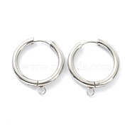 201 Stainless Steel Huggie Hoop Earring Findings, with Horizontal Loop and 316 Surgical Stainless Steel Pin, Stainless Steel Color, 26x24x3mm, Hole: 2.5mm, Pin: 1mm(STAS-P283-01K-P)