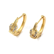 Clear Cubic Zirconia Kont Hoop Earrings, Rack Plating Brass Jewelry for Women, Lead Free & Cadmium Free, Real 18K Gold Plated, 12.5x14x4.5mm, Pin: 1mm(KK-O142-04G)
