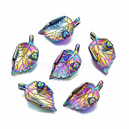 Rainbow Color Alloy Pendants, Cadmium Free & Nickel Free & Lead Free, Leaf with Ladybird, 23x12.5x7mm, Hole: 2x3.5mm(PALLOY-N163-100-NR)