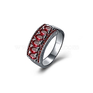 Trendy Brass Cubic Zirconia Finger Rings, Wide Band Rings, Red, Gunmetal, US Size 6(16.5mm)(RJEW-BB27507-C-6)