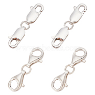 4Pcs 2 Style Double 925 Sterling Silver Lobster Claw Clasps Sets, Silver, 20~22x5.5~6x2.5~3mm, Inner Diameter: 3x2~3mm, 2Pcs/style(STER-OC0001-01)