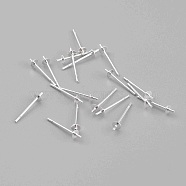 304 Stainless Steel Stud Earring Findings, for Half Drilled Beads, Silver, 14x3mm, Pin: 0.6mm(STAS-I167-05S)