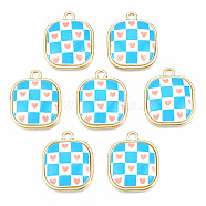 Resin Pendants, with Light Gold Plated Alloy, Cadmium Free & Nickel Free & Lead Free, Square with Heart, Deep Sky Blue, 17x14x5mm, Hole: 1.4mm(PALLOY-N161-006-NR)