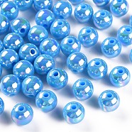 Opaque Acrylic Beads, AB Color Plated, Round, Deep Sky Blue, 10x9mm, Hole: 2mm, about 940pcs/500g(MACR-S370-D10mm-7)
