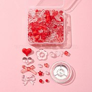 DIY Beaded Stretch Bracelet Making Kit, Including Round & Square & Flower & Heart & Bowknot Acrylic Beads, Elastic Thread, Red, 181Pcs/box(DIY-FS0003-24)