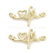 Rack Plating Brass Heart Connector Charms, Long-Lasting Plated, Lead Free & Cadmium Free, Real 18K Gold Plated, 13.5x24.5x2mm, Hole: 1mm(KK-Z064-30G)