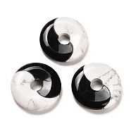 Natural Obsidian & Synthetic White Turquoise Pendants, Yin-yang Charms, 25.5x5mm, Hole: 6mm(G-M424-16)