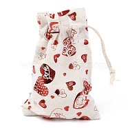 Christmas Theme Cotton Fabric Cloth Bag, Drawstring Bags, for Christmas Party Snack Gift Ornaments, Heart Pattern, 14x10cm(ABAG-H104-B03)