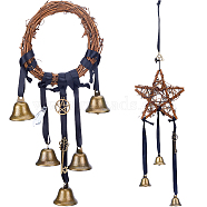 2Pcs 2 Style Rattan & Iron Witch Bells Wind Chimes Door Hanging Pendant Decoration, for Garden Home Decoration Bell, Mixed Shapes, 300~550mm, 1pc/style(WICR-GF0001-01)