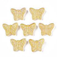 Transparent Spray Painted Glass Beads, with Golden Foil, Butterfly, Light Khaki, 12.5x15.5x5mm, Hole: 1mm(X-GLAA-R215-06-E07)