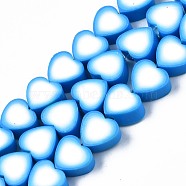 Handmade Polymer Clay Bead Strands, Heart, Dodger Blue, 8x8~9x4~5mm, Hole: 1.5mm, about 40pcs/strand, 12.01 inch~ 12.60 inch(30.5cm~32cm)(CLAY-S096-044B)