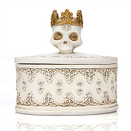 Halloween Skull Resin Jewelry Storage Boxes, Round Case for Earrings, Rings, Bracelets, Tabletop Decoration, Floral White, 5.5x8x7.5cm(DARK-PW0001-117A)