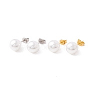 6 Pair Shell Pearl Round Ball Stud Earrings, 304 Stainless Steel Post Earrings for Women, White, Mixed Color, 22x10mm, Pin: 1mm(EJEW-A067-18A)