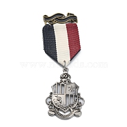 Shield Alloy Pendant Lapel Pin, Dangle Charm Brooch Medal for Women Men, Antique Bronze & Platinum, 95x30.5mm(JEWB-WH0010-17)