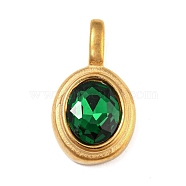 Golden Plated 304 Stainless Steel Rhinestone Pendants, Oval Charms, Fern Green, 23.3x13x6mm, Hole: 6x3mm(STAS-Q253-01G-04)