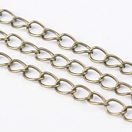 Iron Side Twisted Chain, Unwelded, Lead Free and Nickel Free, with Spool, Antique Bronze, 6x4x0.7mm, about 328.08 Feet(100m)/roll(CH-S085-AB-FF)