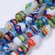 Handmade Millefiori Lampwork Beads Strands, teardrop, Mixed Color, 13~15x10mm, Hole: 1mm, about 27pcs/strand, 14.9 inch(LAMP-T005-22)