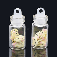 Handmade Polymer Clay Nail Art Decoration Accessories, with Glass Wishing Bottle and CCB Plastic Bottle Stopper, Bear, Light Yellow, 4~7x4~8x0.1~1mm, bottle: 27.5x11mm, hole: 3mm(MRMJ-N032-06)