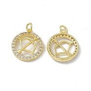Real 18K Gold Plated Brass Micro Pave Clear Cubic Zirconia Pendants, with Jump Ring, Ring with Constellation Charm, Sagittarius, 18.5x16x3mm, Hole: 3.4mm(KK-E068-VB409-9)