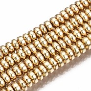 Electroplate Non-magnetic Synthetic Hematite Bead Strands, Rondelle, Light Gold Plated, 4x2mm, Hole: 1mm, about 180pcs/strand, 15.7 inch(G-Q465-19KC)