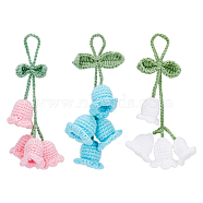 3Pcs 3 Colors Lily of the Valley Kintting Cotton Wool Pendant Decorations, for Bag Keychain Car Decorations, Mixed Color, 160mm, 1pc/color(HJEW-DC0001-03)