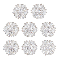 WADORN 1-Hole Brass Micro Pave Clear Cubic Zirconia Shank Button, Flower, Platinum, 16x8.5mm, Hole: 1.6mm, 8pcs/box(BUTT-WR0001-07)