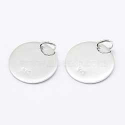 925 Sterling Silver Pendants, Flat Round Charms, Carved with 925, Silver, 10x0.6mm, Hole: 3mm(STER-K167-006C-S)