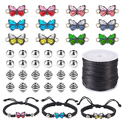 PANDAHALL DIY Butterfly Bracelet Making Kit, Including Nylon Cord, 304 Stainless Steel Beads, Alloy Beads & Enamel Connector Charms, Mixed Color, 64Pcs/set(DIY-TA0004-90)