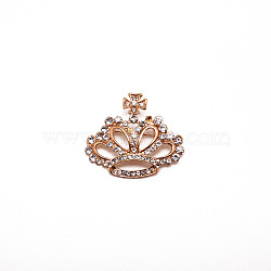 Crystal Rhinestone Crown Brooch, Exquisite Alloy Rhinestone Lapel Pin for Shirts Dresses, Light Gold, 36x43x9mm(JEWB-WH0022-27)