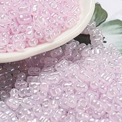 Ceylon Glass Seed Beads, Peanut, Pink, 4~4.5x2~2.5x2~2.5mm, Hole: 0.8~0.9mm, about 10000pcs/pound(SEED-K009-02B-28)