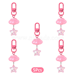 Cloud with Star Acrylic Pendant Decoraions, with Alloy Swivel Clasps, Pearl Pink, 80mm(HJEW-YW00184-01)