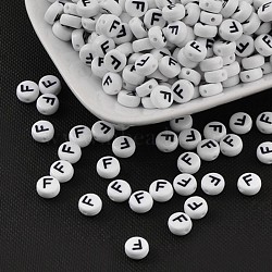 Acrylic Beads, with Horizontal Hole, Letter, Flat Round, Letter.F, 7x4mm, Hole: 1mm, about 146pcs/20g(Y-PL37C9070-F)