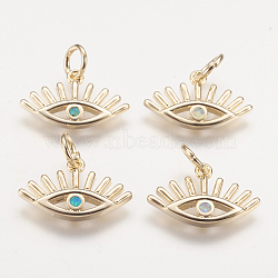 Brass Pendants, with Synthetic Opal, Eye, Golden, Mixed Color, 11x17.5x2mm, Hole: 4mm(KK-I613-26G)