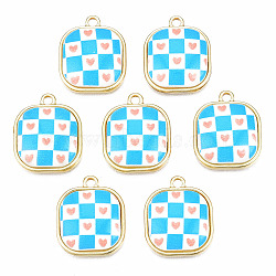 Resin Pendants, with Light Gold Plated Alloy, Cadmium Free & Nickel Free & Lead Free, Square with Heart, Deep Sky Blue, 17x14x5mm, Hole: 1.4mm(PALLOY-N161-006-NR)