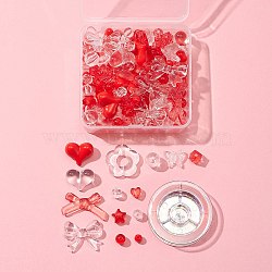 DIY Beaded Stretch Bracelet Making Kit, Including Round & Square & Flower & Heart & Bowknot Acrylic Beads, Elastic Thread, Red, 181Pcs/box(DIY-FS0003-24)