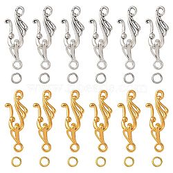 Tibetan Style Hook and Eye Clasps, with Brass Jump Rings, Platinum & Golden, 25x12mm, Hole: 3mm(FIND-FS0005-26)
