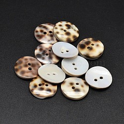 2-Hole Flat Round Shell Buttons, Camel, 20x2~3mm, Hole: 2mm(BUTT-O016-B-01)
