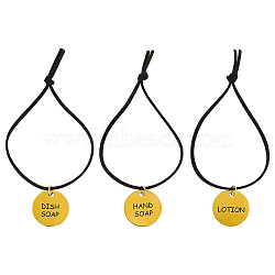 3Pcs Stainless Steel Bathroom Tag Pendants Decorations, with Faux Suede Cord, Golden, 155mm(HJEW-OC00255)