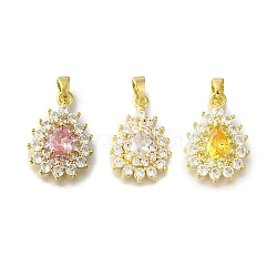 Rack Plating Brass Micro Pave Cubic Zirconia Pendant, Lead Free & Cadmium Free, Long-Lasting Plated, Teardrop, Golden, Mixed Color, 25x17x5mm, Hole: 4x3mm(KK-H485-39G)