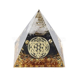 Orgonite Pyramid Resin Energy Generators, Reiki Natural Quartz Crystal & Obsidian Chips Inside for Home Office Desk Decoration, 59.5x59.5x59.5mm(DJEW-D013-04A)