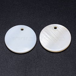 Natural White Shell Mother of Pearl Shell Pendants, Flat Round, White, 20x2mm, Hole: 2mm(X-SSHEL-D080)